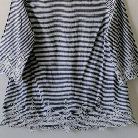 Chico's Womens Blue Round Neck Lace Detailing Striped Blouse Top Size 2 US L - Picture 4 of 7